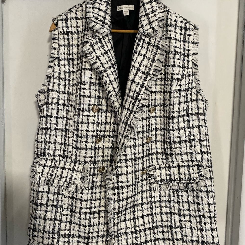 Cato Black and White Plaid Vest